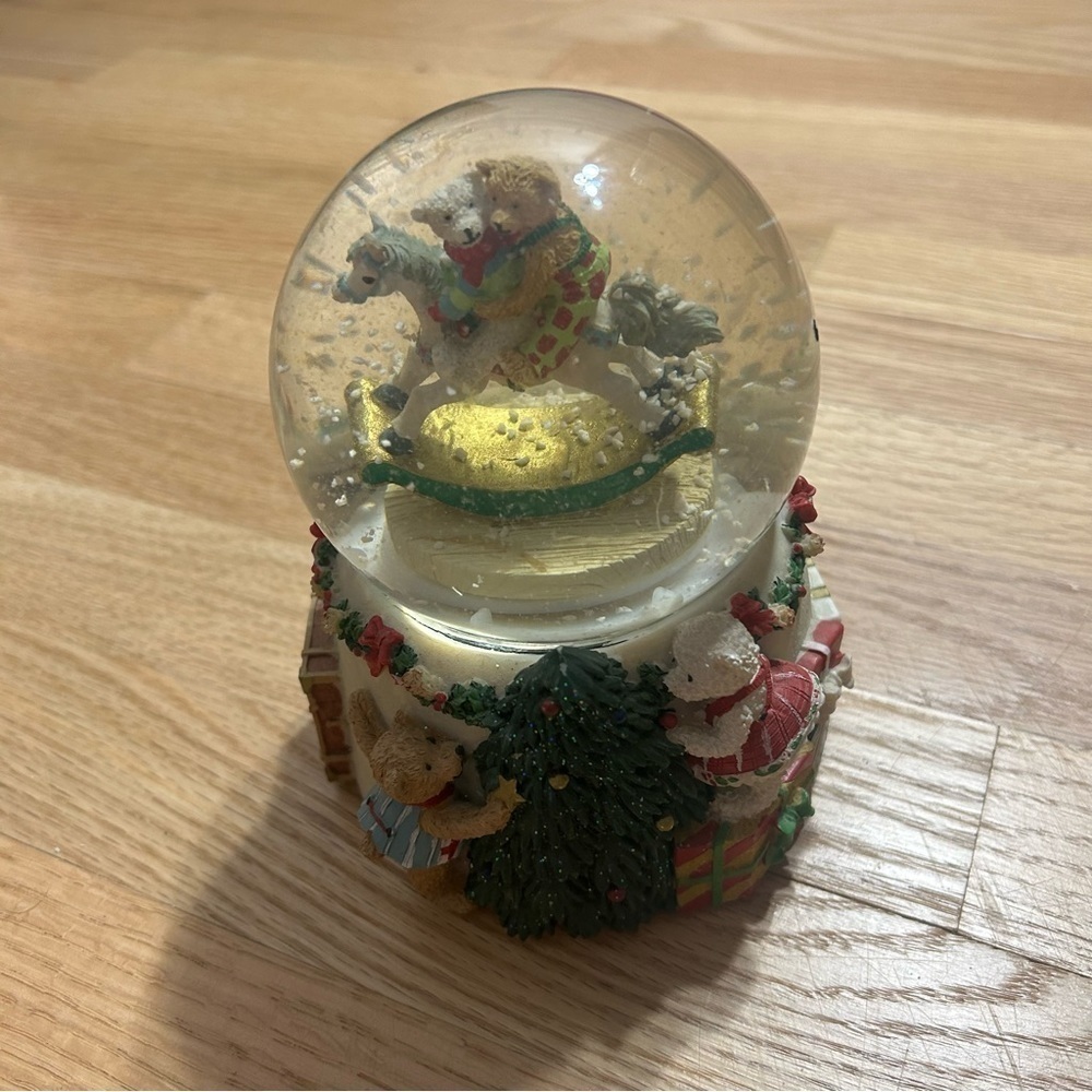 Vintage Teddy Bear Rocking Horse Christmas Snow Globe Tree Holiday Decor